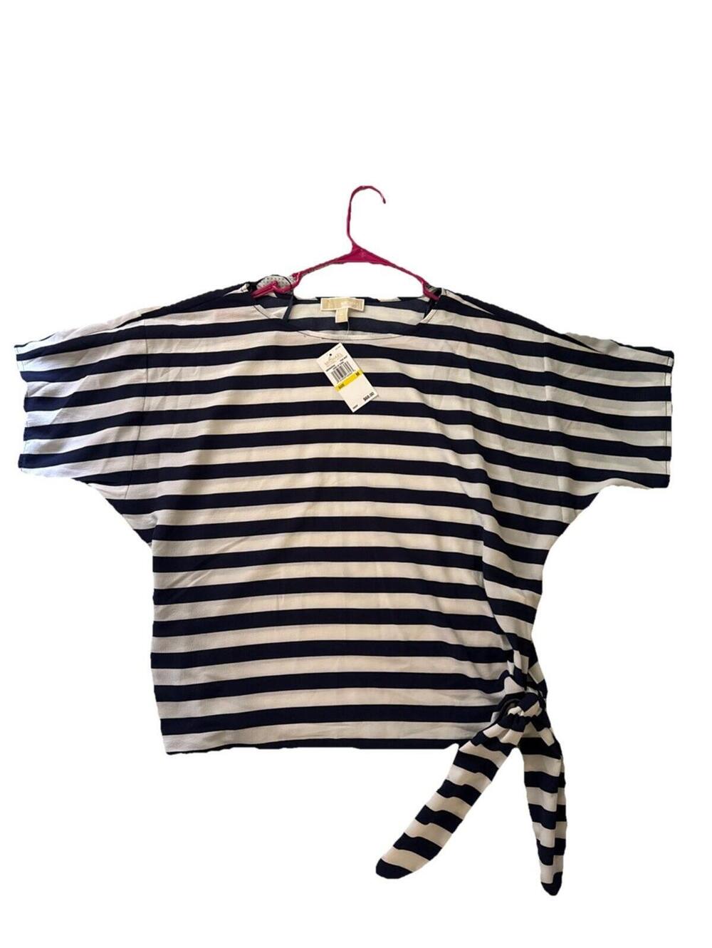 Michael Kors Medium Short Sleeve Stripped Shirt Blue White Tie NWTs